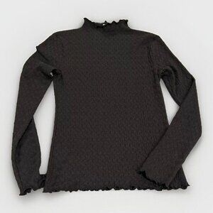 Anthropologie Daily Practice Women Turtleneck Top XS Black Lettuce Edge Stretch